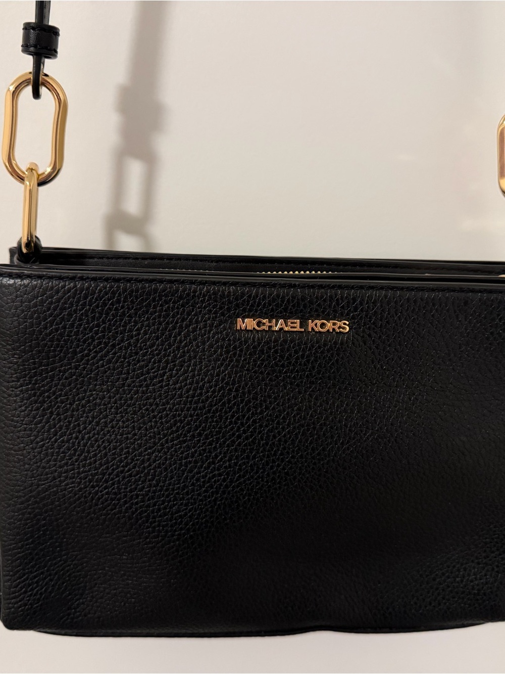 Michael Kors Black Leather Crossbody with Gold Accents